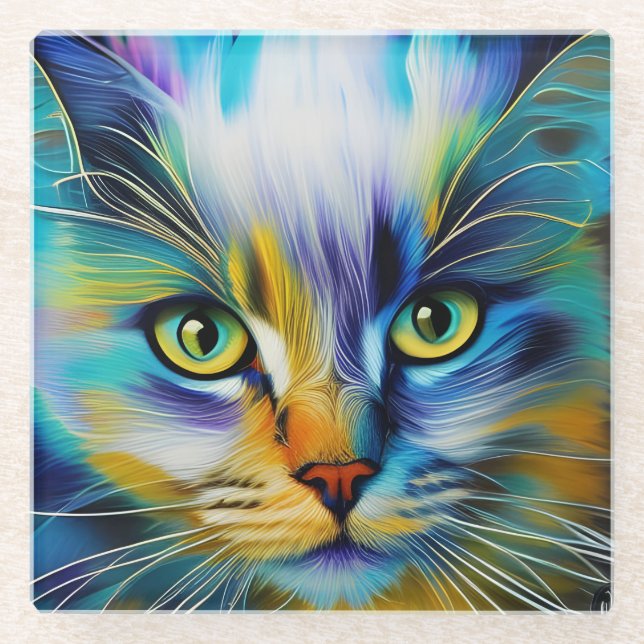 Close up of a Colourful Siamese Kitten Glass Coaster (Front)