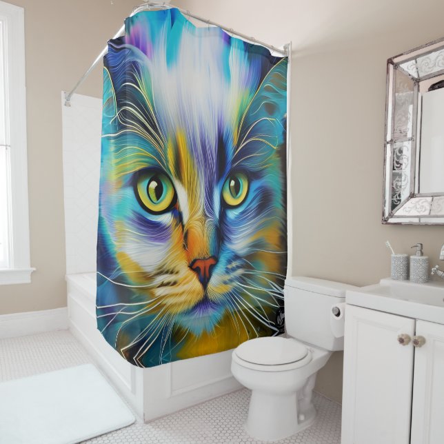 Close up of a Colourful Siamese Kitten Shower Curtain (In Situ)