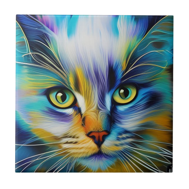 Close up of a Colourful Siamese Kitten Tile (Front)