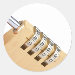 close up of a combination padlock lock classic round sticker
