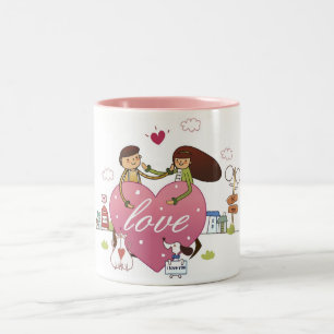 Close-up of a couple holding a heart shape Two-Tone coffee mug