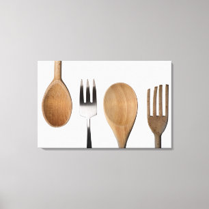 Close-up of a fork with a wooden spoon canvas print