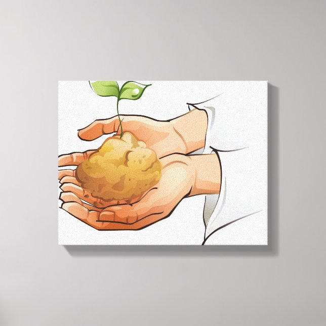 Close-up of a person's hands holding seedling canvas print (Front)