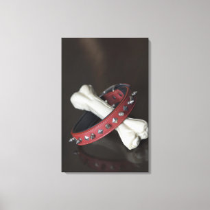 Close-up of a pet collar and a dog bone canvas print
