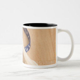 Close-up of a pet collar and a leash with dog Two-Tone coffee mug
