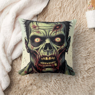 Close Up of a Pop Art Zombie Halloween Cushion