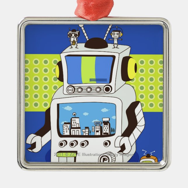 Close-up of a robot metal tree decoration (Front)