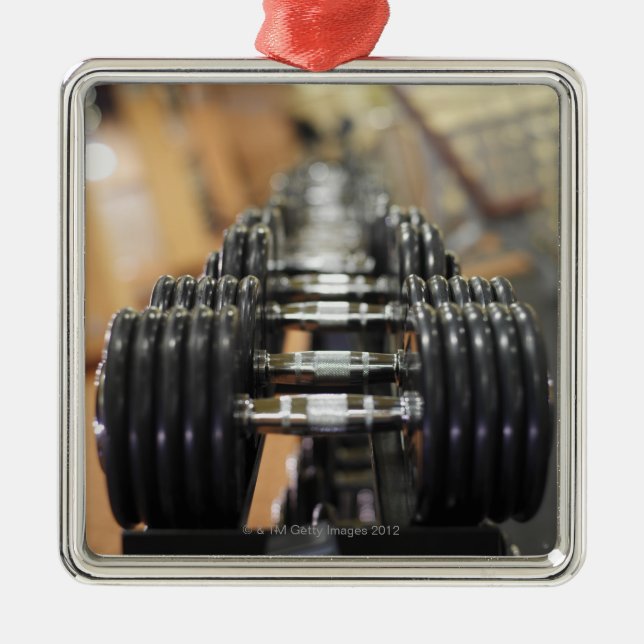 Close-up of a row of dumbbells metal tree decoration (Front)