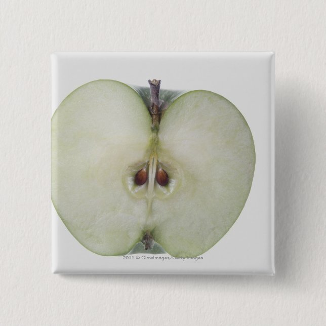 Close-up of a sliced granny smith apple 15 cm square badge (Front)