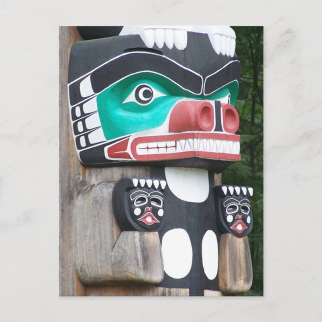 Close up of a totem pole postcard (Front)