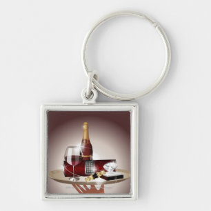 Close-up of a waiter's hand holding a tray key ring