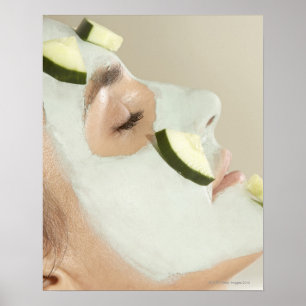Close-up of a young woman wearing a facial mask poster