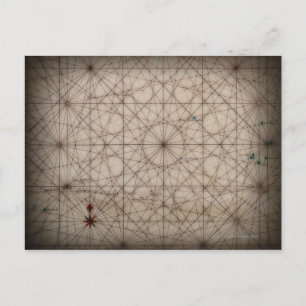 Close up of antique map postcard