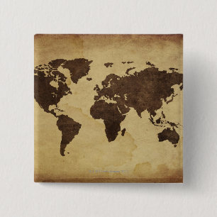 Close up of antique world map 3 15 cm square badge
