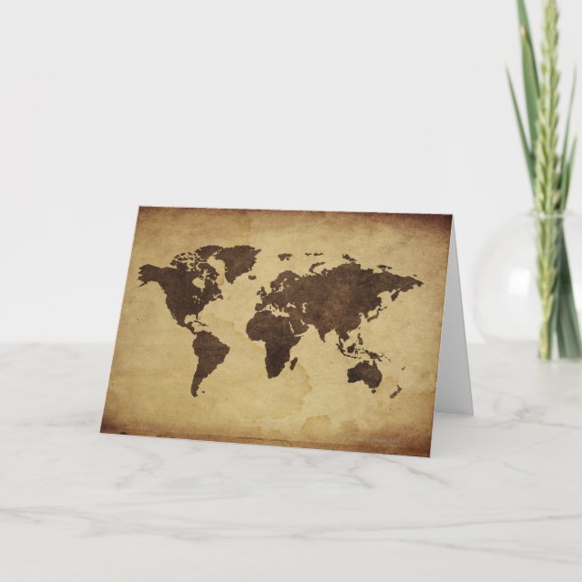 Close up of antique world map 3 card (Front)