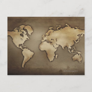Close up of antique world map 4 postcard