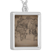 Close up of antique world map 7 silver plated necklace (Front Left)