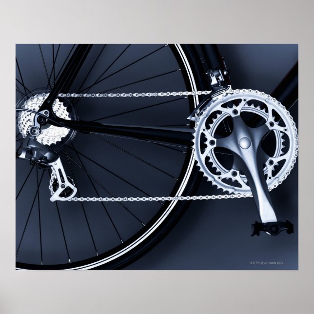 Close up of bicycle chain, pedal and gears poster (Front)
