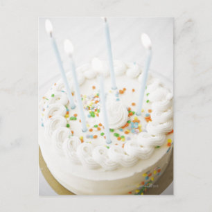 Close up of birthday cake with birthday candles postcard