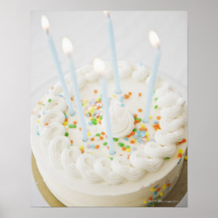 Close up of birthday cake with birthday candles poster