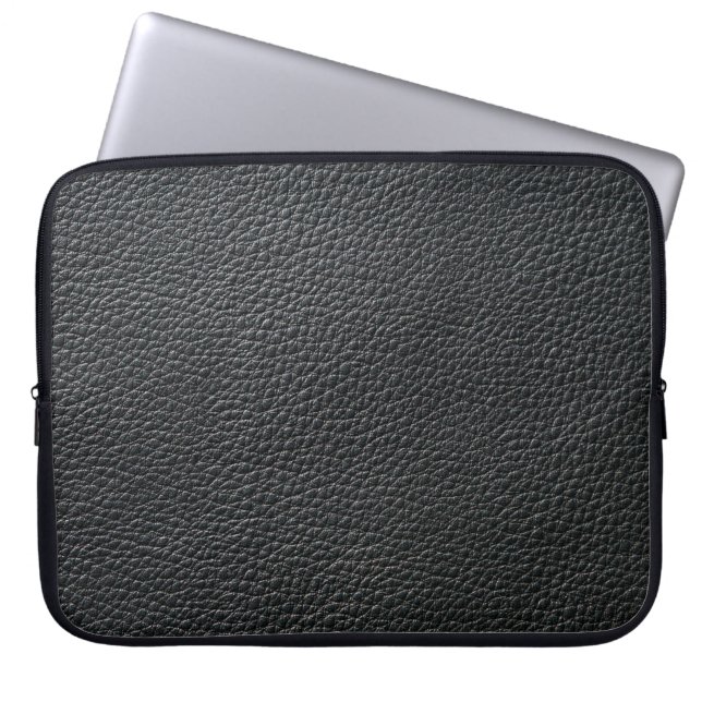 Close up of black leather texture and backgroundle laptop sleeve (Front)