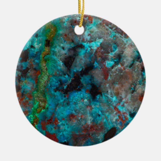 Close up of blue Shattuckite Ceramic Tree Decoration (Front)