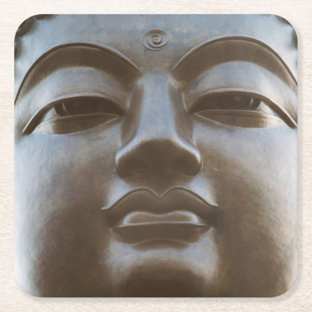 Close-up of Buddha statue Square Paper Coaster (Front)