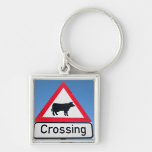 Close-Up Of Cattle Crossing Sign. Western Cape Key Ring