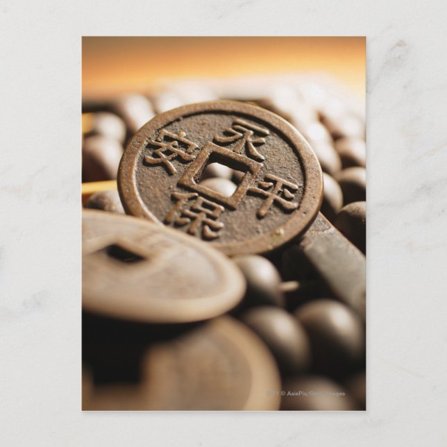 Close up of Chinese coin Postcard (Front)