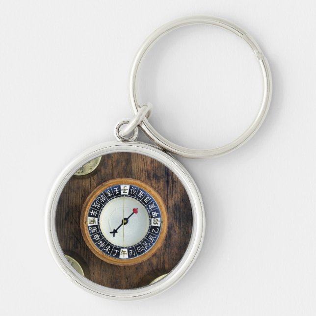 Close Up Of Chinese Compass And Gold Weights Key Ring (Front)