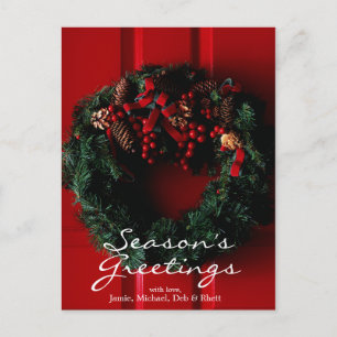 close-up of Christmas wreath hanging on a door Holiday Postcard