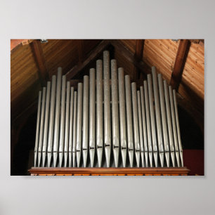 Close Up of Church Pipe Organ Under Timber Roof Poster