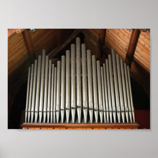 Close Up of Church Pipe Organ Under Timber Roof Poster