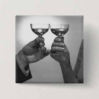 Close up of couple toasting with white wine B&W 15 Cm Square Badge