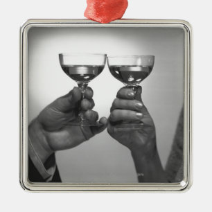 Close up of couple toasting with white wine B&W Metal Tree Decoration