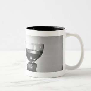 Close up of couple toasting with white wine B&W Two-Tone Coffee Mug