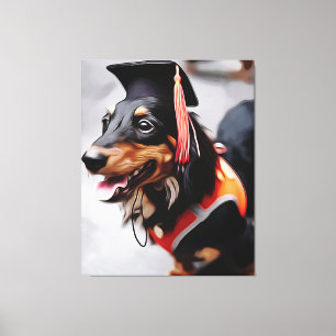 Close Up Of Dachshund Dog Wearing Graduation Has P Canvas Print