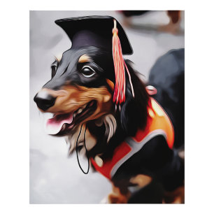 Close Up Of Dachshund Dog Wearing Graduation Hat P Photo Print