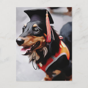 Close Up Of Dachshund Dog Wearing Graduation Hat P Postcard