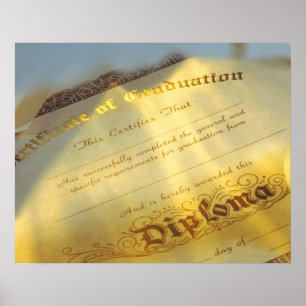 Close-up of diploma, Certificate of Graduation Poster