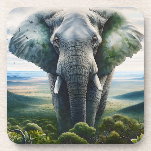 Close up of Elephant Face, Tusks, Trunk Coaster