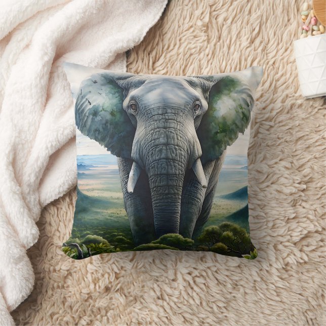 Close up of Elephant Face, Tusks, Trunk Cushion (Blanket)