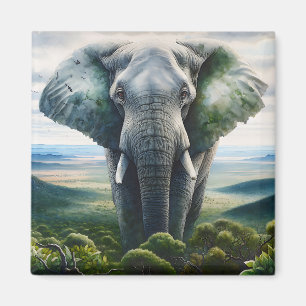 Close up of Elephant Face, Tusks, Trunk Magnet