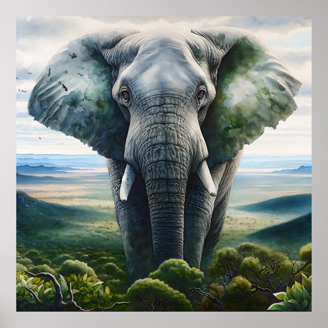 Close up of Elephant Face, Tusks, Trunk Poster (Front)