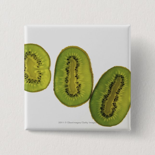 Close-up of five slices of kiwi fruit 15 cm square badge (Front)