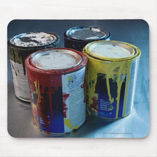 Close-up of four paint cans mouse mat (Front)