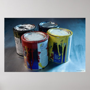 Close-up of four paint cans poster