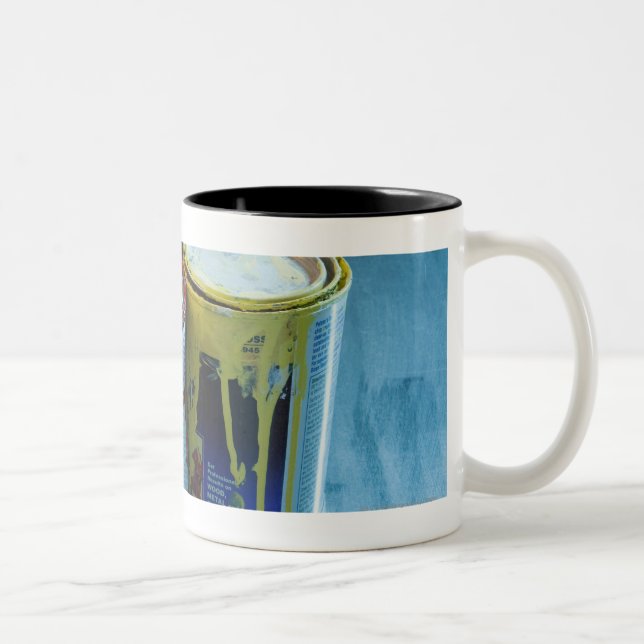 Close-up of four paint cans Two-Tone coffee mug (Right)