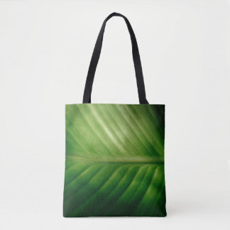 Close-up of green elaf tote bag