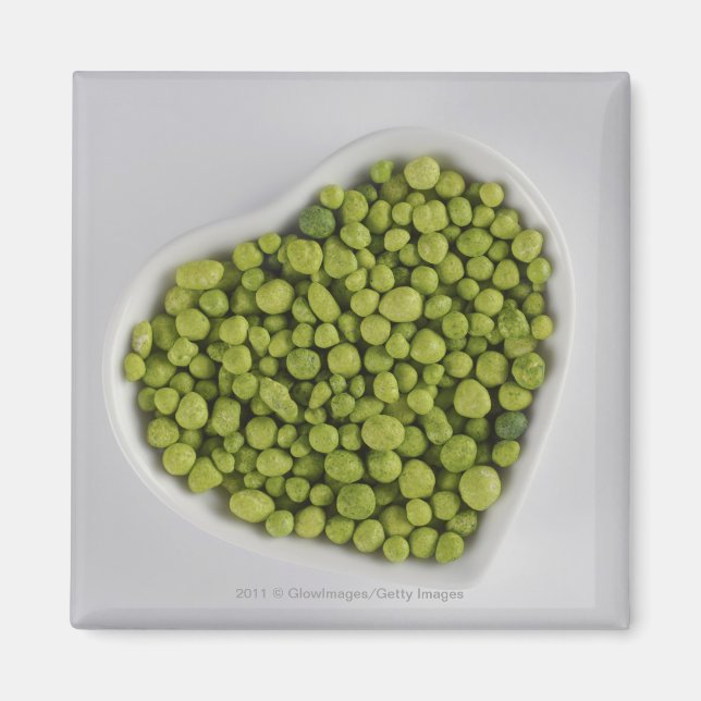 Close-up of green pebbles in a heart shape bowl magnet (Front)